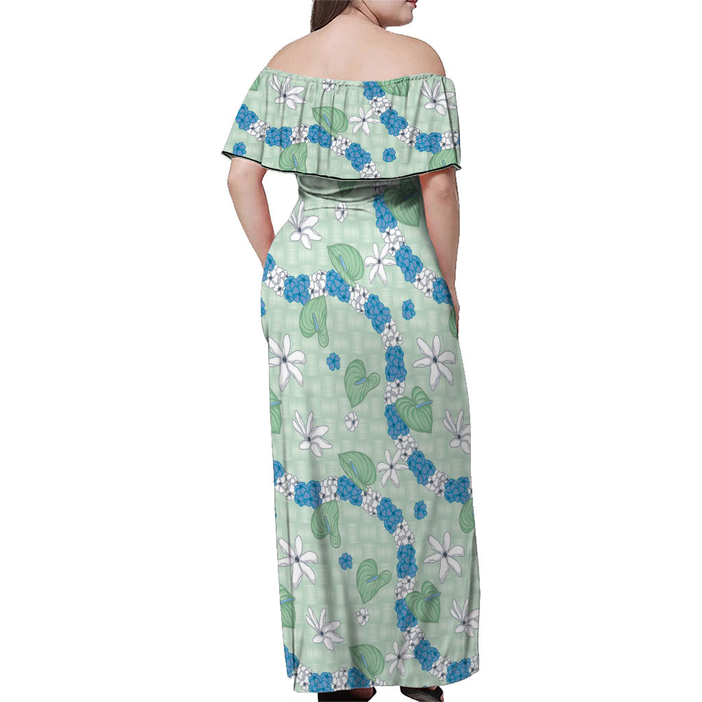 Hawaii Anthurium Tiare Pikake Lei Family Matching Off Shoulder Maxi Dress and Hawaiian Shirt Omaomao Lauhala Art Pattern LT01 - Polynesian Pride