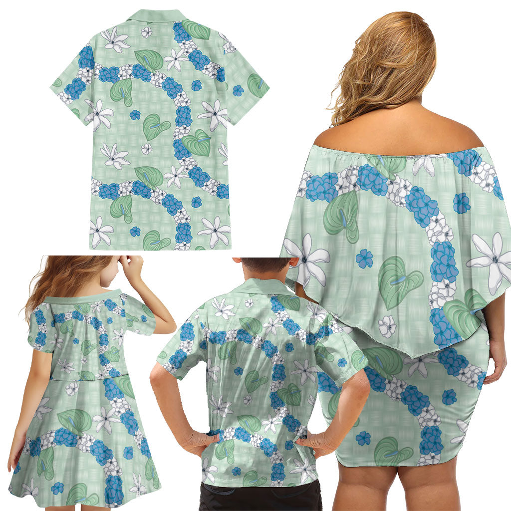 Hawaii Anthurium Tiare Pikake Lei Family Matching Off Shoulder Short Dress and Hawaiian Shirt Omaomao Lauhala Art Pattern LT01 - Polynesian Pride