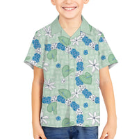 Hawaii Anthurium Tiare Pikake Lei Family Matching Off Shoulder Short Dress and Hawaiian Shirt Omaomao Lauhala Art Pattern LT01 Son's Shirt Green - Polynesian Pride