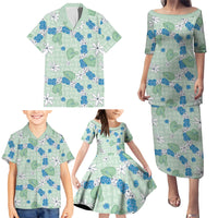 Hawaii Anthurium Tiare Pikake Lei Family Matching Puletasi and Hawaiian Shirt Omaomao Lauhala Art Pattern
