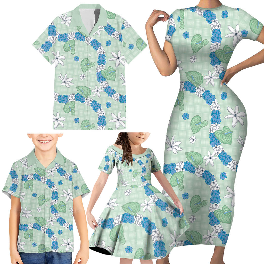 Hawaii Anthurium Tiare Pikake Lei Family Matching Short Sleeve Bodycon Dress and Hawaiian Shirt Omaomao Lauhala Art Pattern LT01 - Polynesian Pride