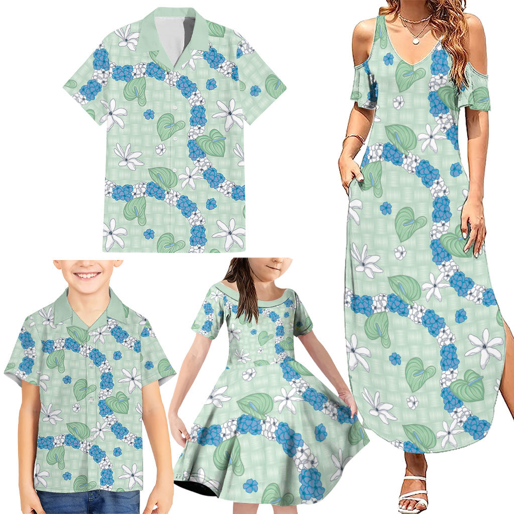 Hawaii Anthurium Tiare Pikake Lei Family Matching Summer Maxi Dress and Hawaiian Shirt Omaomao Lauhala Art Pattern LT01 - Polynesian Pride