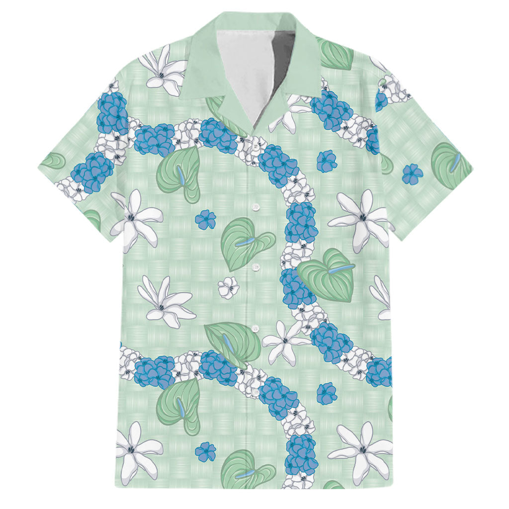 Hawaii Anthurium Tiare Pikake Lei Family Matching Summer Maxi Dress and Hawaiian Shirt Omaomao Lauhala Art Pattern LT01 Dad's Shirt - Short Sleeve Green - Polynesian Pride