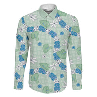 Hawaii Anthurium Tiare Pikake Lei Family Matching Summer Maxi Dress and Hawaiian Shirt Omaomao Lauhala Art Pattern LT01 Dad's Shirt - Long Sleeve Green - Polynesian Pride