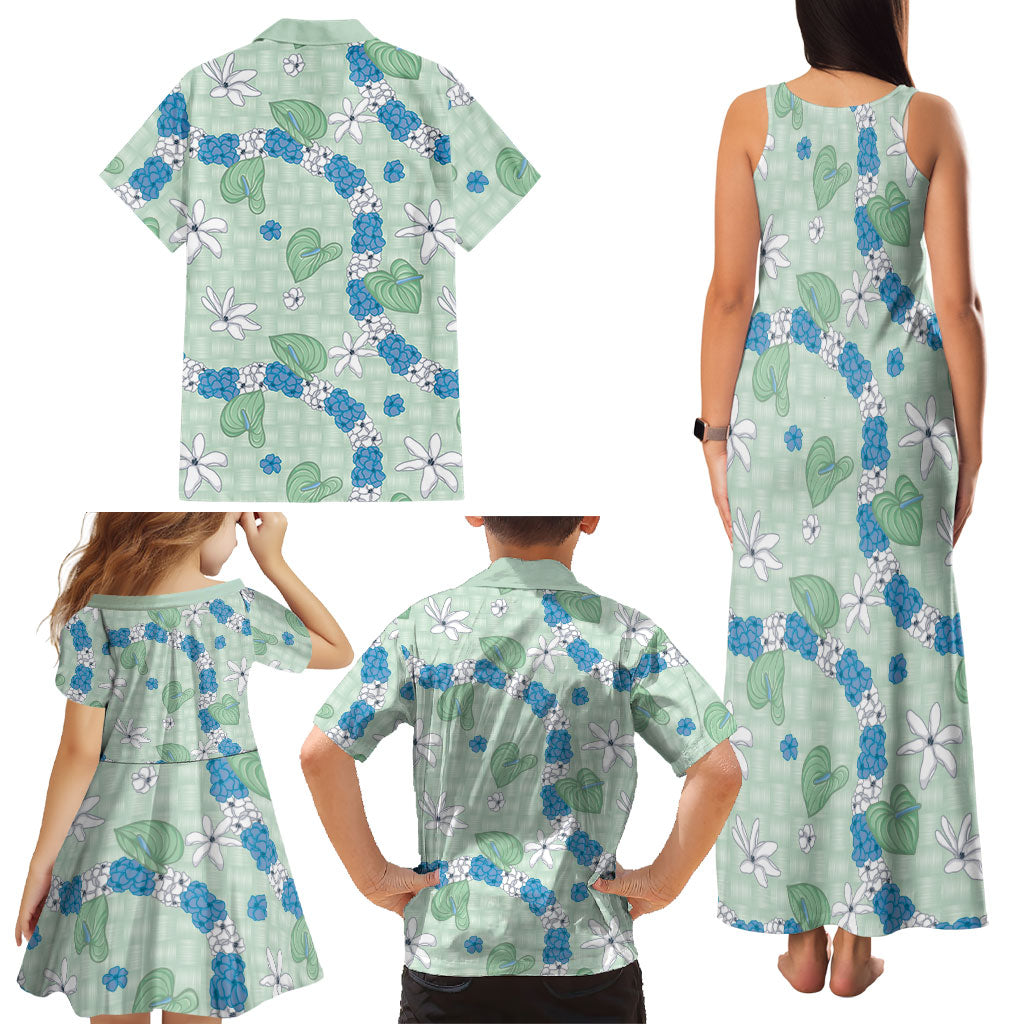 Hawaii Anthurium Tiare Pikake Lei Family Matching Tank Maxi Dress and Hawaiian Shirt Omaomao Lauhala Art Pattern LT01 - Polynesian Pride