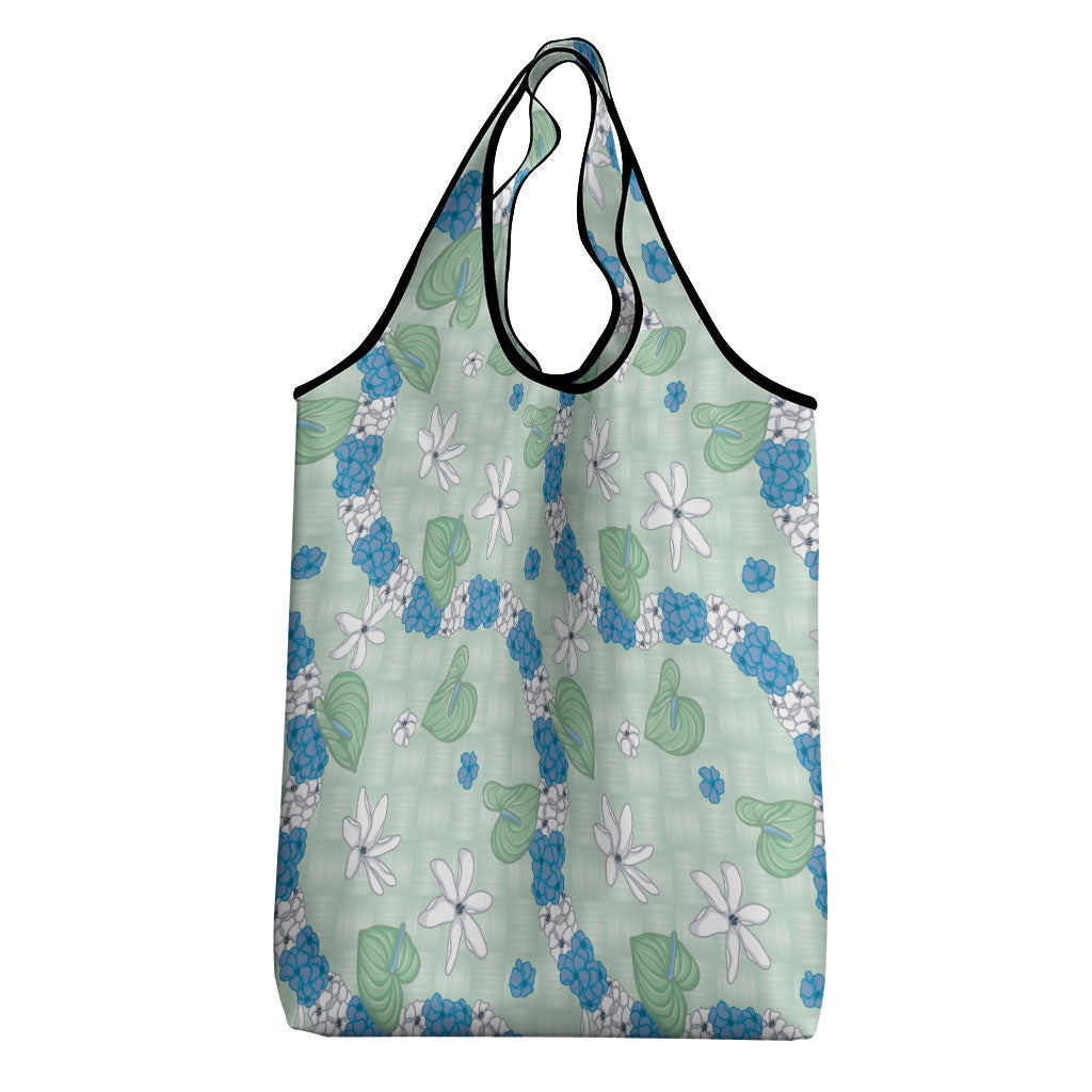 Hawaii Anthurium Tiare Pikake Lei Grocery Bag Omaomao Lauhala Art Pattern