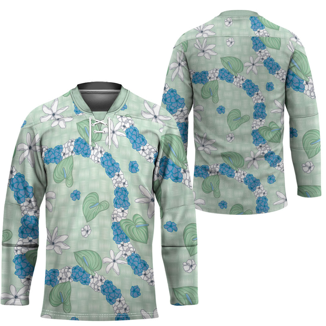 Hawaii Anthurium Tiare Pikake Lei Hockey Jersey Omaomao Lauhala Art Pattern
