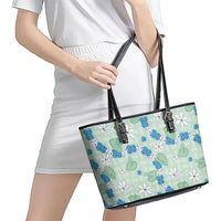 Hawaii Anthurium Tiare Pikake Lei Leather Tote Bag Omaomao Lauhala Art Pattern