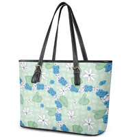 Hawaii Anthurium Tiare Pikake Lei Leather Tote Bag Omaomao Lauhala Art Pattern