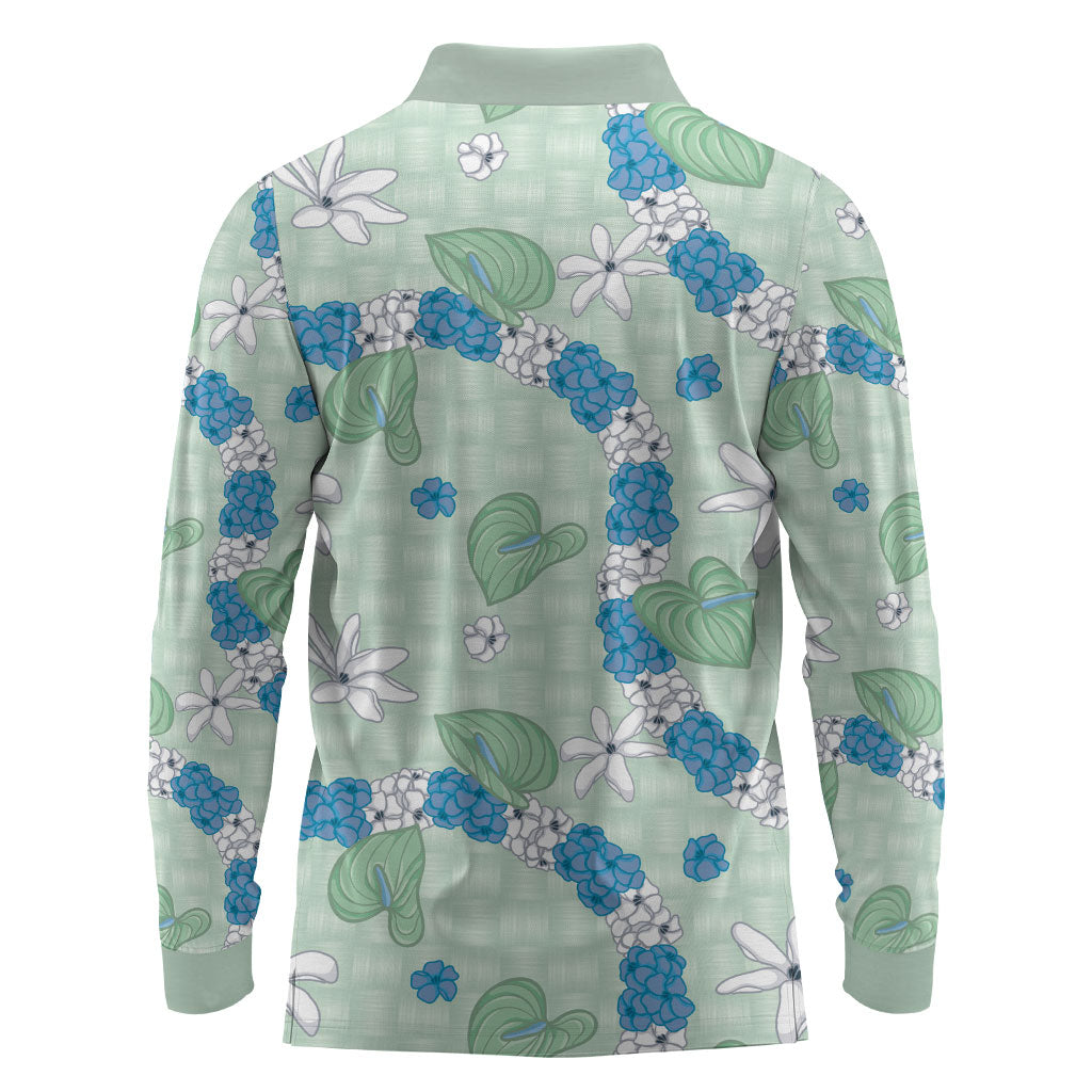 Hawaii Anthurium Tiare Pikake Lei Long Sleeve Polo Shirt Omaomao Lauhala Art Pattern