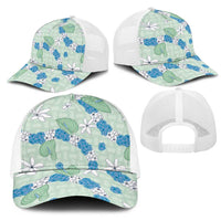 Hawaii Anthurium Tiare Pikake Lei Mesh Trucker Cap Omaomao Lauhala Art Pattern