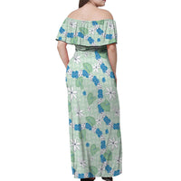 Hawaii Anthurium Tiare Pikake Lei Off Shoulder Maxi Dress Omaomao Lauhala Art Pattern