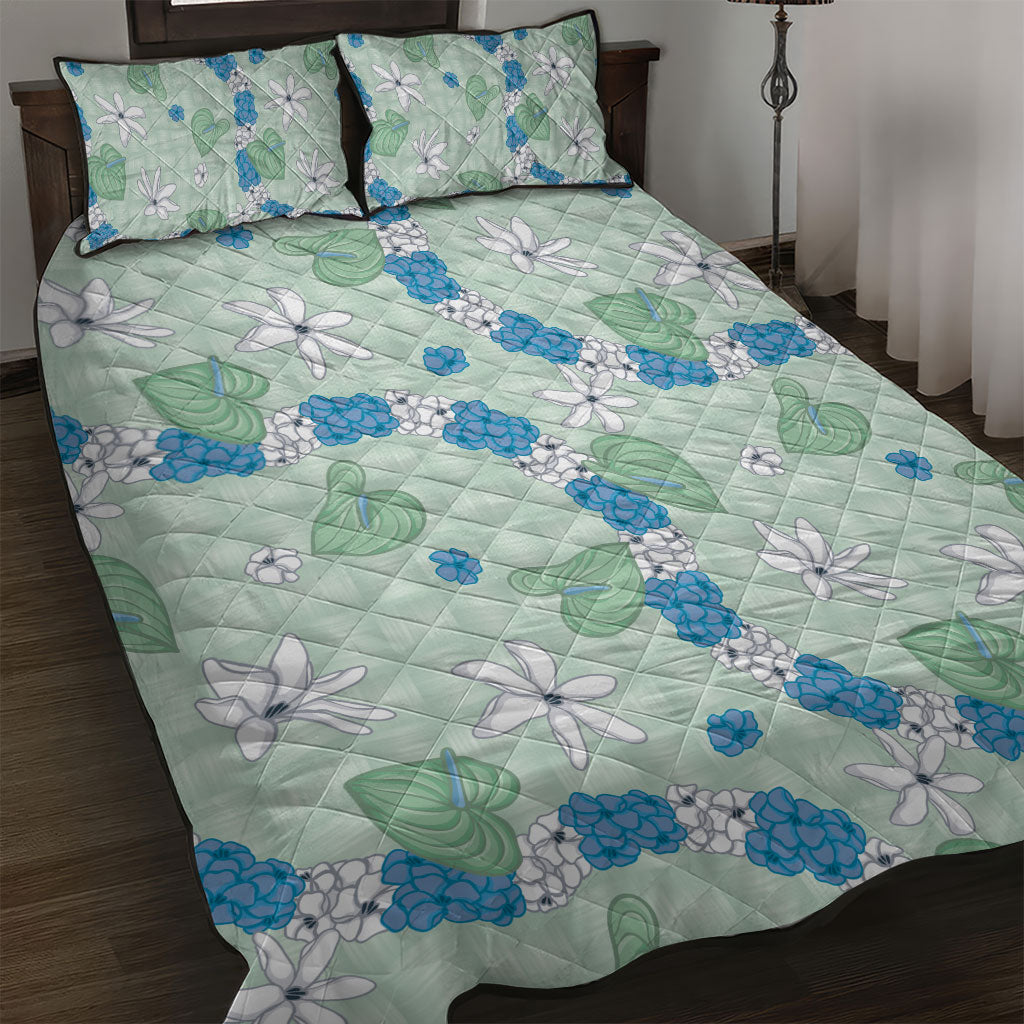 Hawaii Anthurium Tiare Pikake Lei Quilt Bed Set Omaomao Lauhala Art Pattern