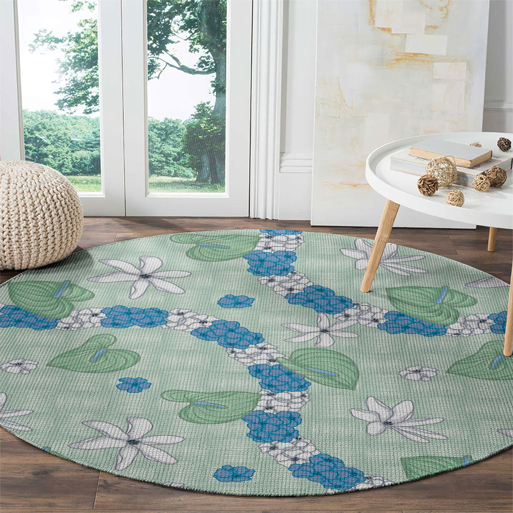 Hawaii Anthurium Tiare Pikake Lei Round Carpet Omaomao Lauhala Art Pattern