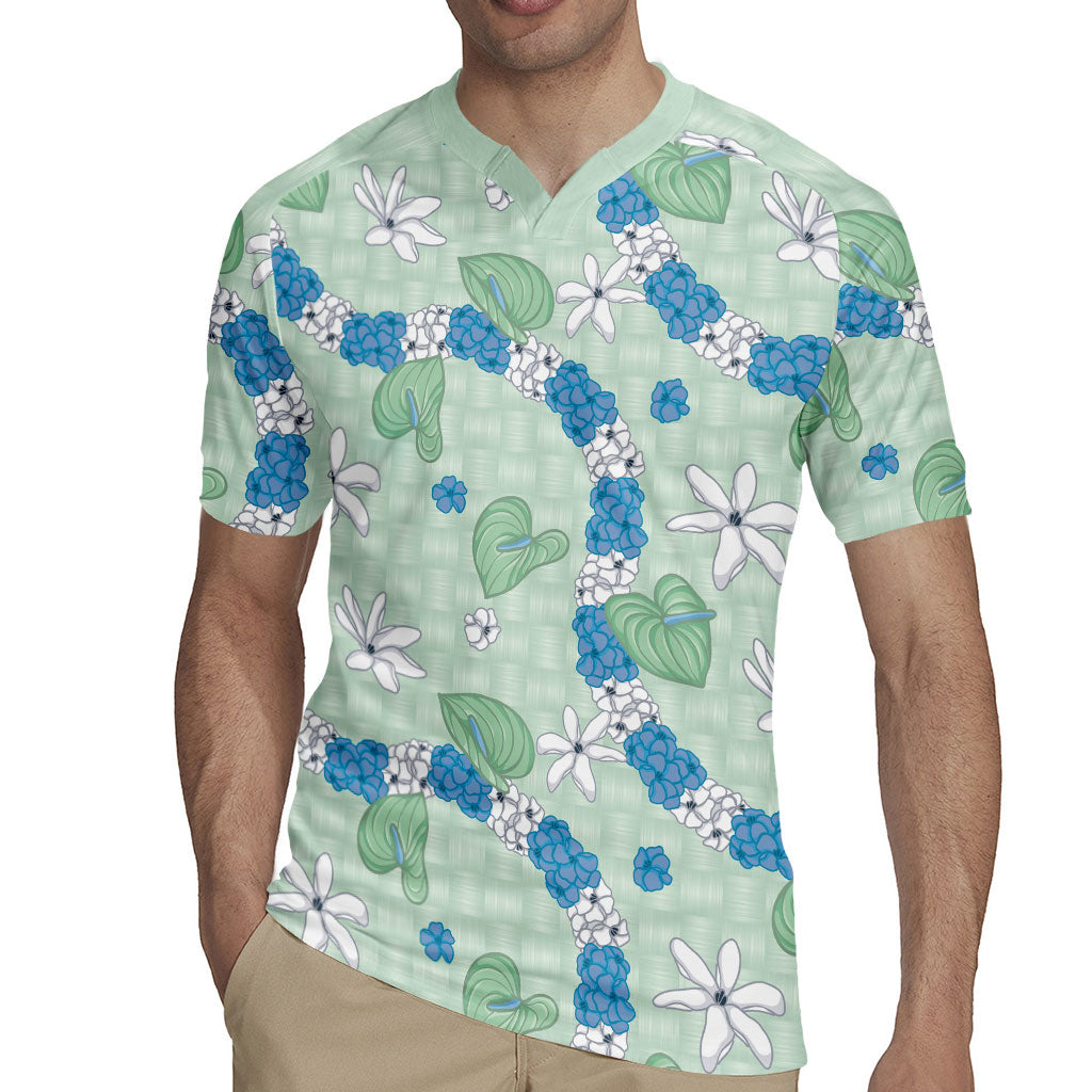 Hawaii Anthurium Tiare Pikake Lei Rugby Jersey Omaomao Lauhala Art Pattern