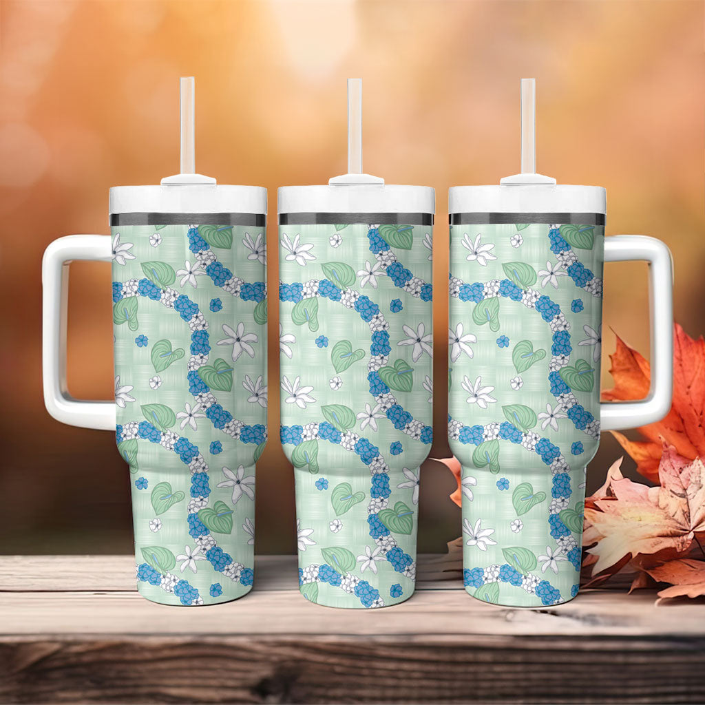 Hawaii Anthurium Tiare Pikake Lei Tumbler With Handle Omaomao Lauhala Art Pattern