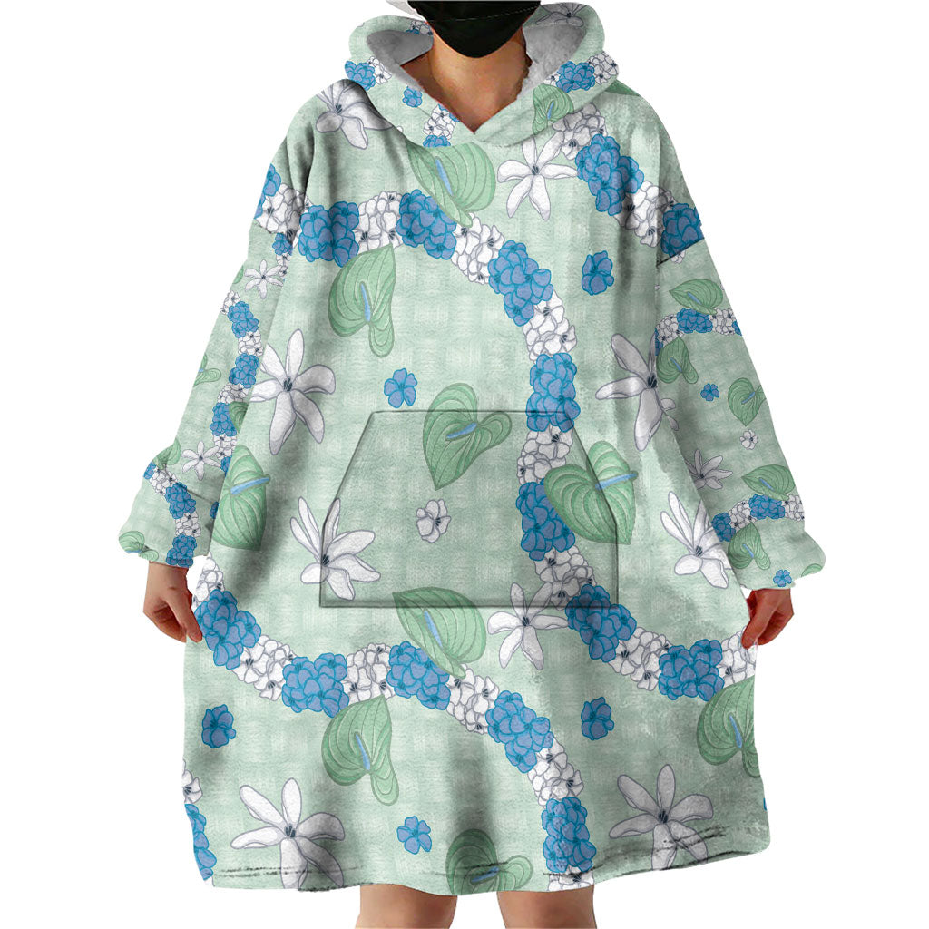Hawaii Anthurium Tiare Pikake Lei Wearable Blanket Hoodie Omaomao Lauhala Art Pattern