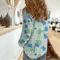 Hawaii Anthurium Tiare Pikake Lei Women Casual Shirt Omaomao Lauhala Art Pattern