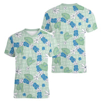 Hawaii Anthurium Tiare Pikake Lei Women V-Neck T-Shirt Omaomao Lauhala Art Pattern
