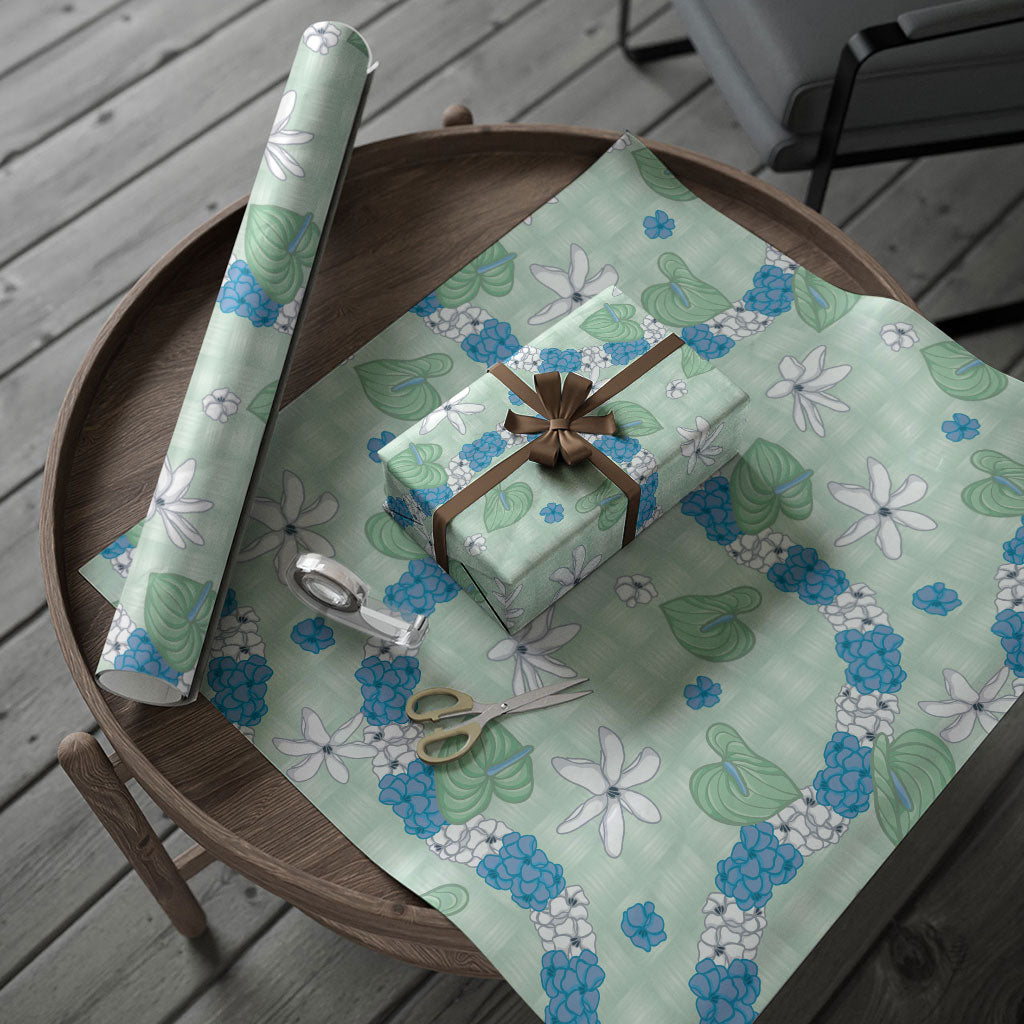 Hawaii Anthurium Tiare Pikake Lei Wrapping Paper Omaomao Lauhala Art Pattern