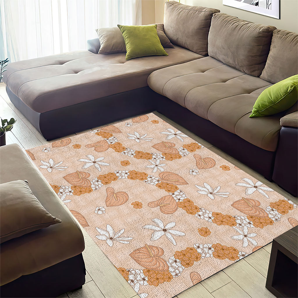 Hawaii Anthurium Tiare Pikake Lei Area Rug Alani Lauhala Art Pattern