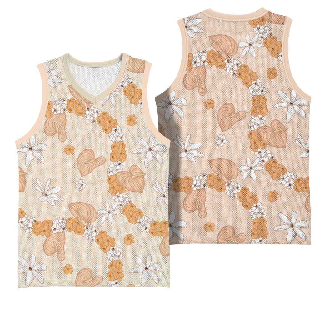 Hawaii Anthurium Tiare Pikake Lei Basketball Jersey Alani Lauhala Art Pattern