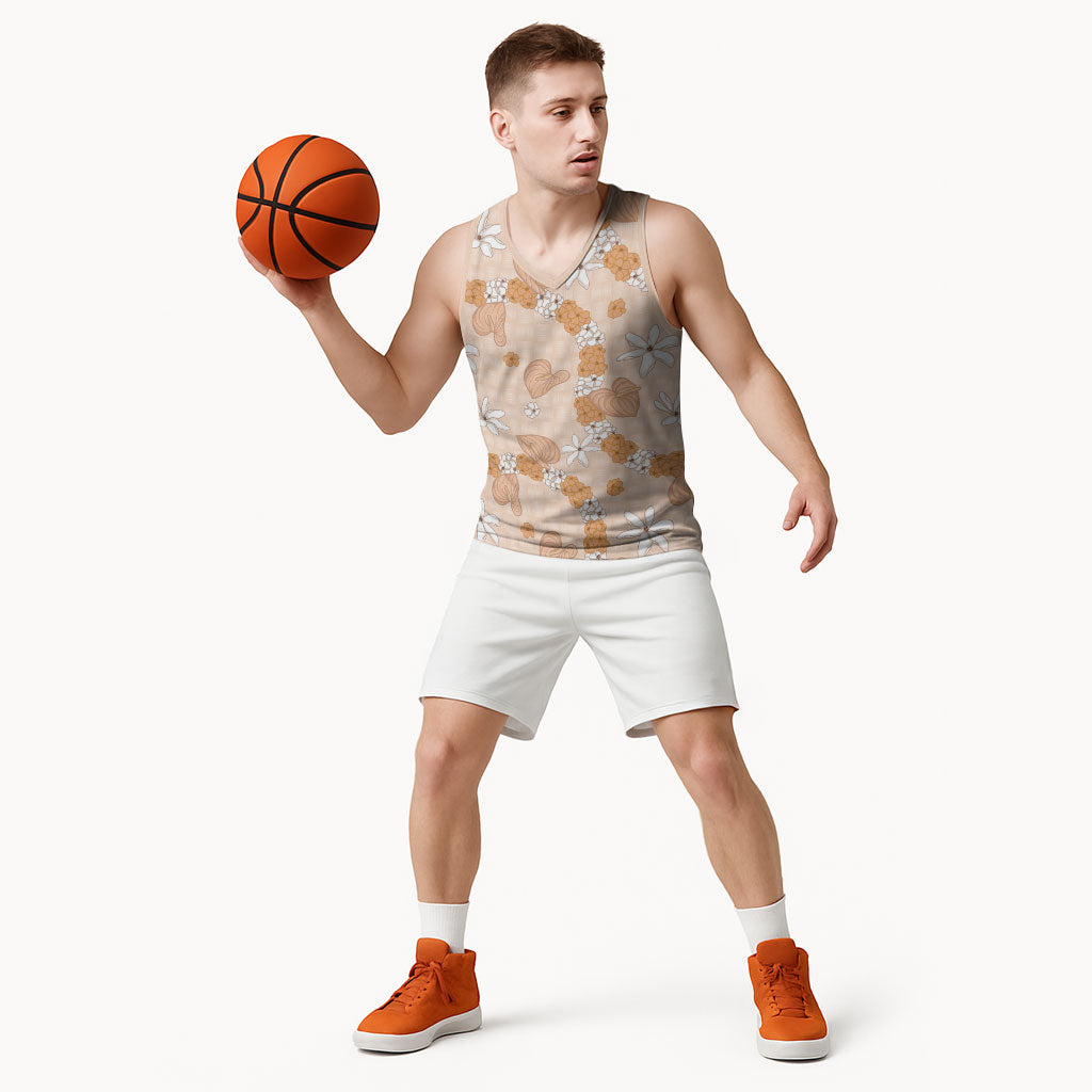 Hawaii Anthurium Tiare Pikake Lei Basketball Jersey Alani Lauhala Art Pattern