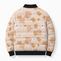 Hawaii Anthurium Tiare Pikake Lei Bomber Puffer Jacket Alani Lauhala Art Pattern