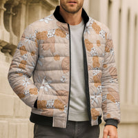 Hawaii Anthurium Tiare Pikake Lei Bomber Puffer Jacket Alani Lauhala Art Pattern