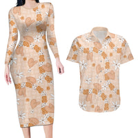Hawaii Anthurium Tiare Pikake Lei Couples Matching Long Sleeve Bodycon Dress and Hawaiian Shirt Alani Lauhala Art Pattern