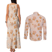 Hawaii Anthurium Tiare Pikake Lei Couples Matching Tank Maxi Dress and Long Sleeve Button Shirt Alani Lauhala Art Pattern