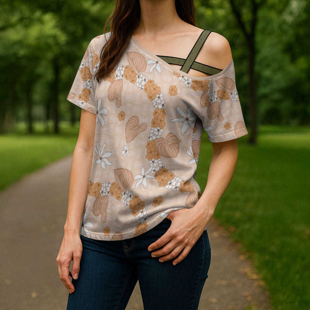 Hawaii Anthurium Tiare Pikake Lei Cross Shoulder Shirt Alani Lauhala Art Pattern