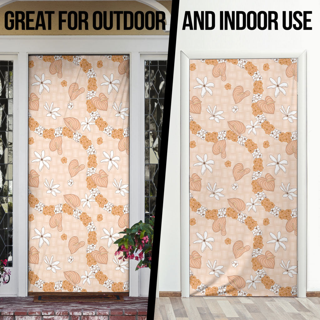 Hawaii Anthurium Tiare Pikake Lei Door Cover Alani Lauhala Art Pattern
