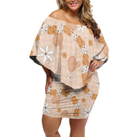 Hawaii Anthurium Tiare Pikake Lei Family Matching Off Shoulder Short Dress and Hawaiian Shirt Alani Lauhala Art Pattern LT01 Mom's Dress Orange - Polynesian Pride