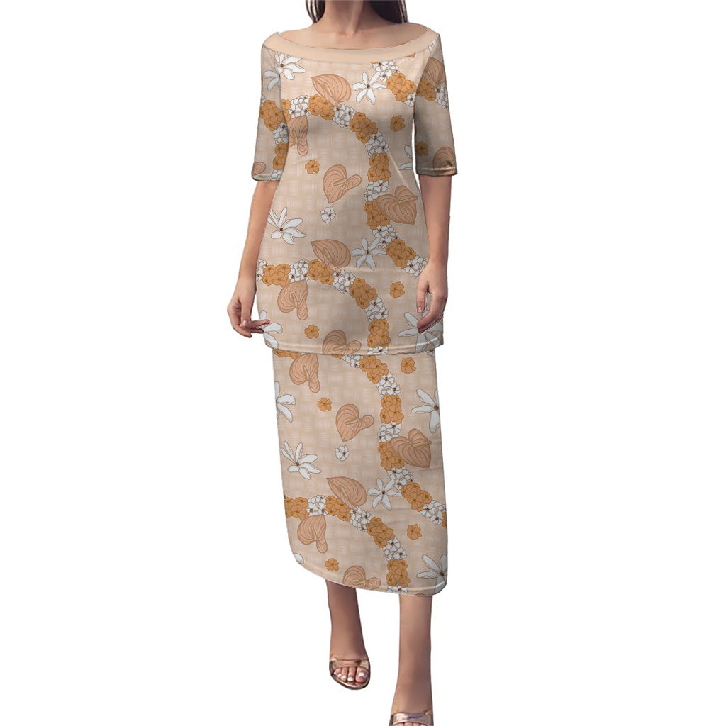 Hawaii Anthurium Tiare Pikake Lei Family Matching Puletasi and Hawaiian Shirt Alani Lauhala Art Pattern