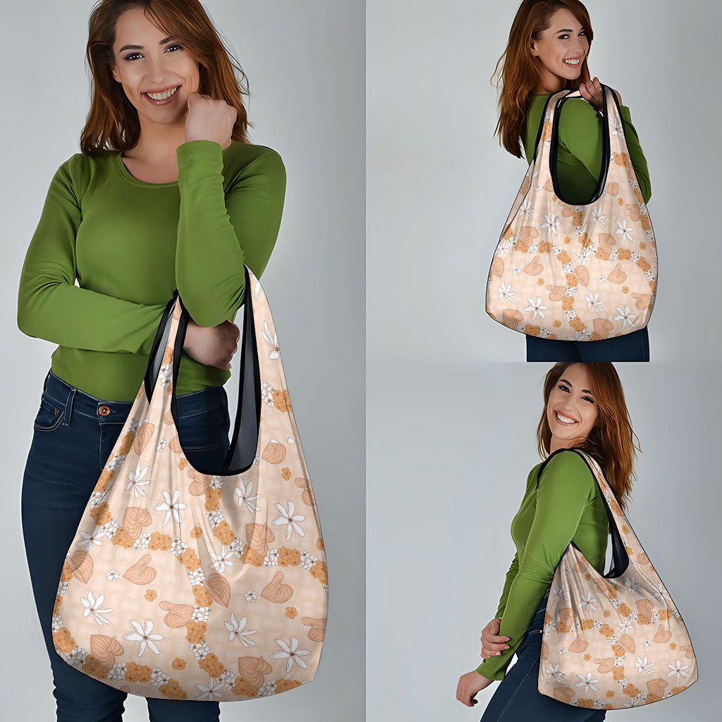Hawaii Anthurium Tiare Pikake Lei Grocery Bag Alani Lauhala Art Pattern