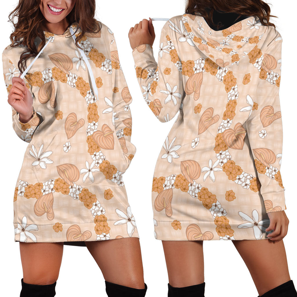 Hawaii Anthurium Tiare Pikake Lei Hoodie Dress Alani Lauhala Art Pattern