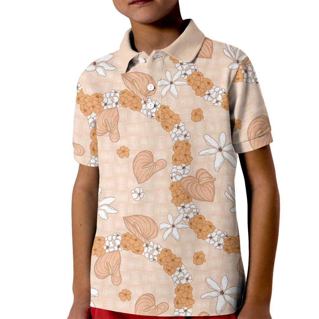 Hawaii Anthurium Tiare Pikake Lei Kid Polo Shirt Alani Lauhala Art Pattern