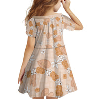 Hawaii Anthurium Tiare Pikake Lei Kid Short Sleeve Dress Alani Lauhala Art Pattern
