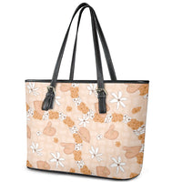 Hawaii Anthurium Tiare Pikake Lei Leather Tote Bag Alani Lauhala Art Pattern