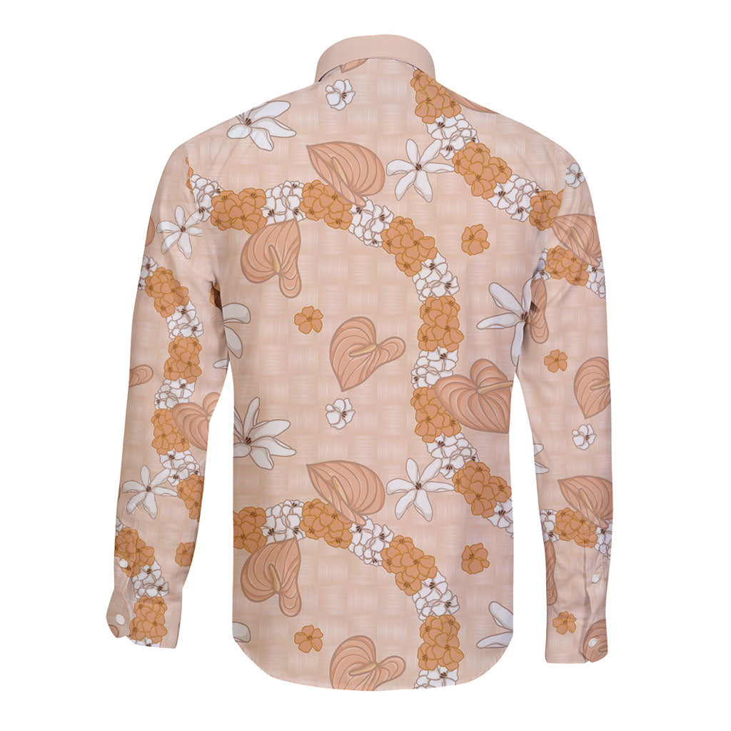 Hawaii Anthurium Tiare Pikake Lei Long Sleeve Button Shirt Alani Lauhala Art Pattern