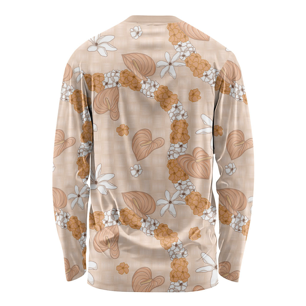 Hawaii Anthurium Tiare Pikake Lei Long Sleeve Shirt Alani Lauhala Art Pattern