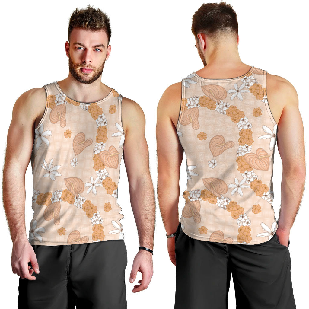Hawaii Anthurium Tiare Pikake Lei Men Tank Top Alani Lauhala Art Pattern