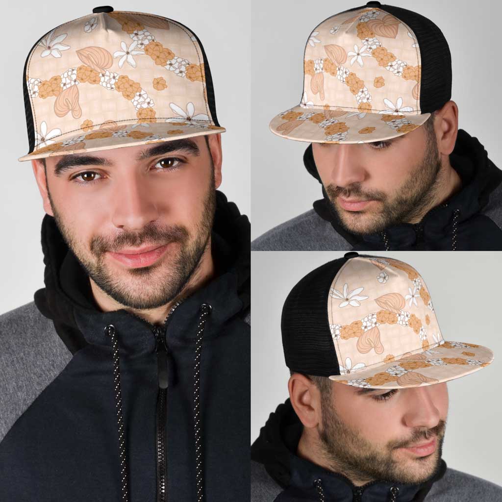 Hawaii Anthurium Tiare Pikake Lei Mesh Trucker Cap Alani Lauhala Art Pattern