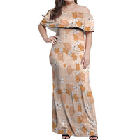 Hawaii Anthurium Tiare Pikake Lei Off Shoulder Maxi Dress Alani Lauhala Art Pattern