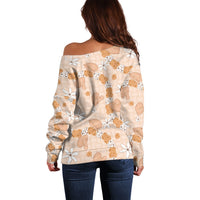 Hawaii Anthurium Tiare Pikake Lei Off Shoulder Sweater Alani Lauhala Art Pattern