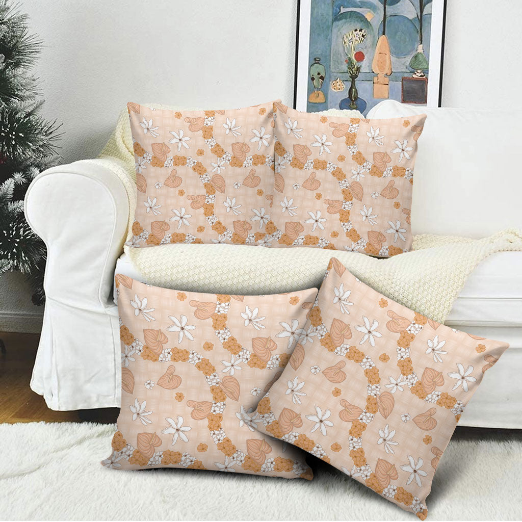 Hawaii Anthurium Tiare Pikake Lei Pillow Cover Alani Lauhala Art Pattern