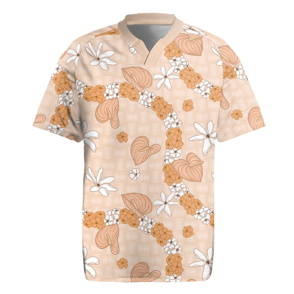 Hawaii Anthurium Tiare Pikake Lei Rugby Jersey Alani Lauhala Art Pattern