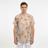 Hawaii Anthurium Tiare Pikake Lei Scrub Top Alani Lauhala Art Pattern