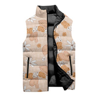 Hawaii Anthurium Tiare Pikake Lei Sleeveless Puffer Jacket Alani Lauhala Art Pattern